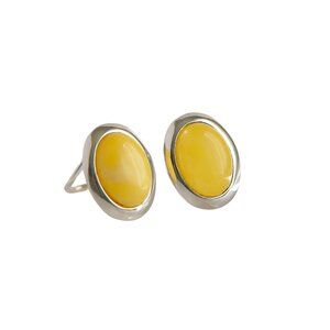 Butterscotch Baltic Amber Clip-On Oval Earrings in 925 Sterling Silver